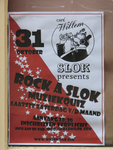872008 Afbeelding van een affiche voor de 'ROCK A SLOK MUZIEKQUIZ' in het raam van café Willem Slok (Korte Koestraat 2) ...